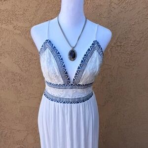 white and blue ethereal lace maxi dress